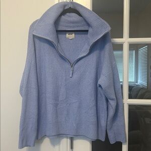 AERIE Light Blue Waffle Quarter Zip